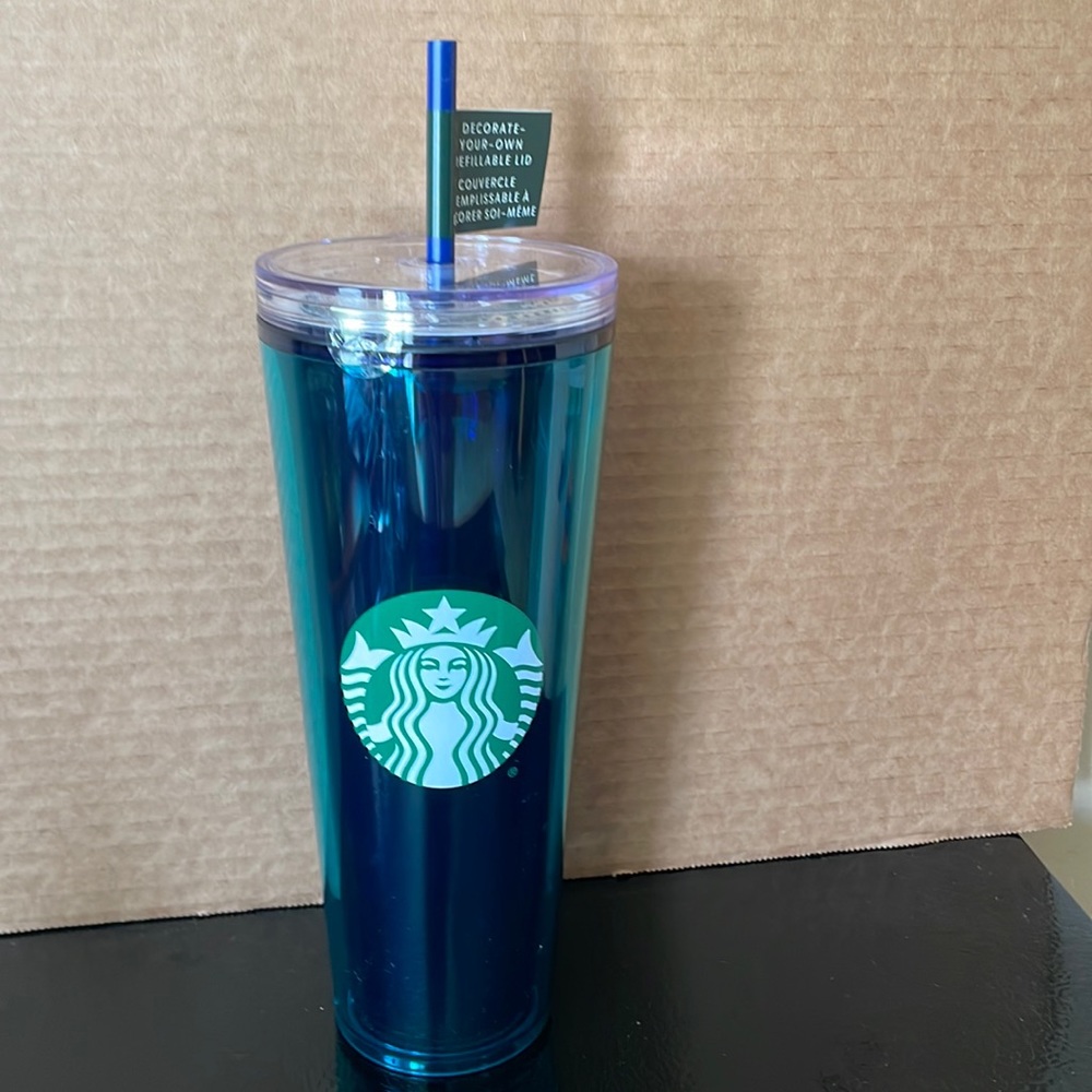 New. 2022 Starbucks Plastic Cold Cup Confetti Aqua Terra, 24 oz Venti Tumbler